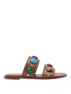 Gianvito Rossi Elegant Slide Sandals With Natural Stone Embellishments In Marrón