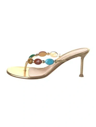 Pre-owned Gianvito Rossi Leather Slides In Gold