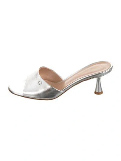 Pre-owned Gianvito Rossi Leather Slides W/ Tags In Silver