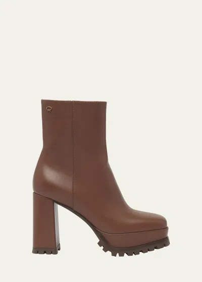 Gianvito Rossi Leather Square-toe Platform Booties In Brown