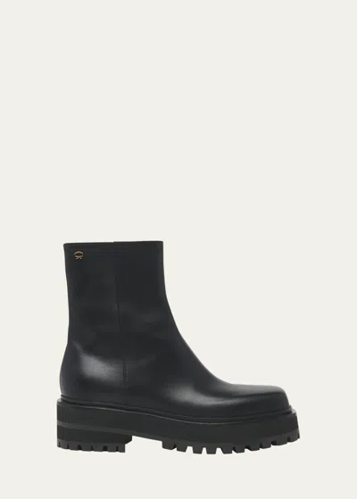 GIANVITO ROSSI LEATHER SQUARE-TOE ZIP BOOTIES