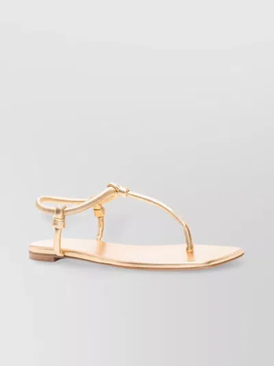 GIANVITO ROSSI LEATHER STRAPPY THONG SANDALS WITH METALLIC FINISH