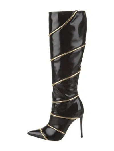 Pre-owned Gianvito Rossi Leather Striped Boots In Black