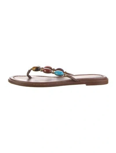 Pre-owned Gianvito Rossi Leather Studded Accents Flip Flops In Brown