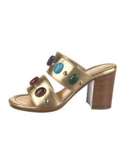 Pre-owned Gianvito Rossi Leather Studded Accents Slides In Gold