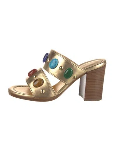 Pre-owned Gianvito Rossi Leather Studded Accents Slides In Gold