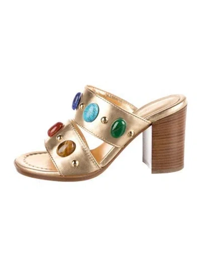 Pre-owned Gianvito Rossi Leather Studded Accents Slides In Gold