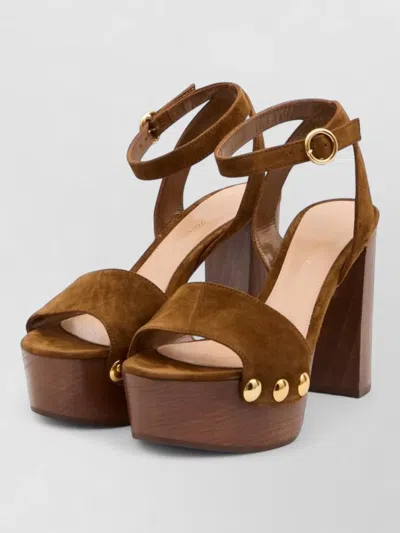 Gianvito Rossi Open Toe Platform Sandals Block Heel Metal In Brown