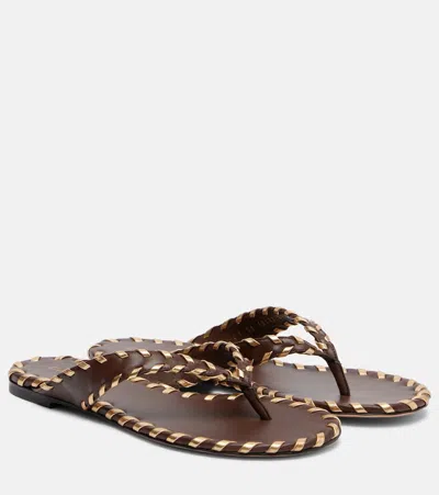 Gianvito Rossi Open Toe Sandals Flat Sole Braided Straps In Brown