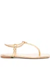 Gianvito Rossi Leather Strappy Thong Sandals With Metallic Finish In Golden