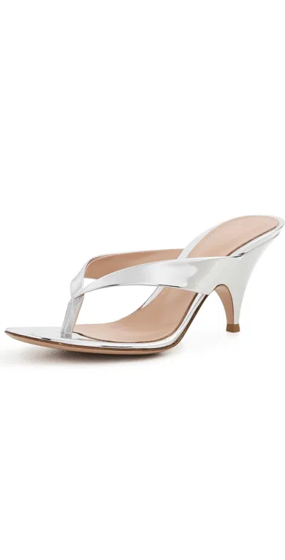 Gianvito Rossi Sofia Thong Metallic-effect Leather Sandals In Silver