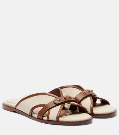 Gianvito Rossi Leather-trimmed Canvas Slides In Brown