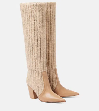 Gianvito Rossi Leather-trimmed Knee-high Boots In Brown