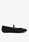 Gianvito Rossi Claudia Suede-trimmed Lace Mary Jane Flats In Black