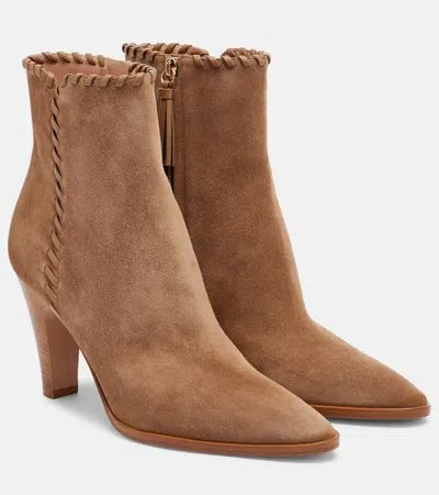 Gianvito Rossi Whipstitched Leather-trimmed Suede Ankle Boots In Brown