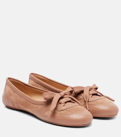 Gianvito Rossi Leather-trimmed Suede Ballet Flats In Neutral