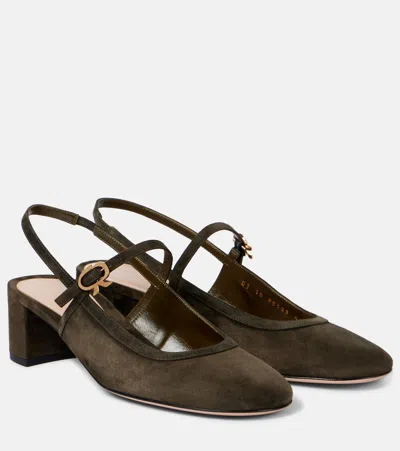 Gianvito Rossi Leather-trimmed Suede Slingback Pumps