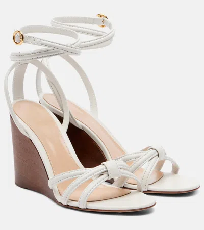 Gianvito Rossi Leather Wedge Sandals In White