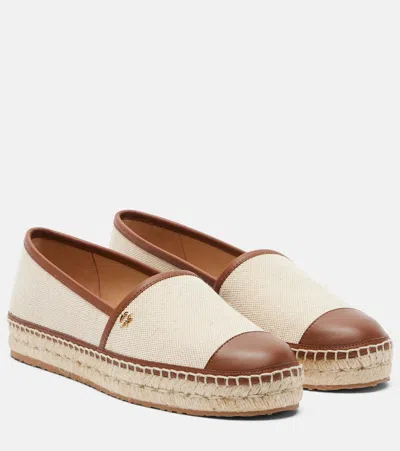 Gianvito Rossi Leather-trimmed Canvas Espadrilles In Brown