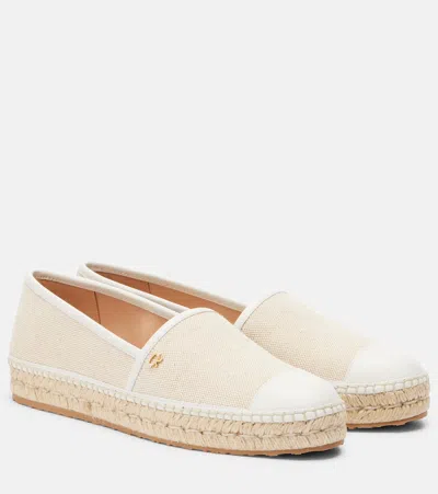Gianvito Rossi Leather-trimmed Canvas Espadrilles In Neutral