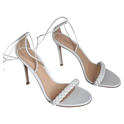 Pre-owned Gianvito Rossi Leomi White Braided Lace Up Sandals Heels Eu 40 Us 10 Box