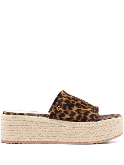 Gianvito Rossi Leopard Platform Espadrilles In Brown