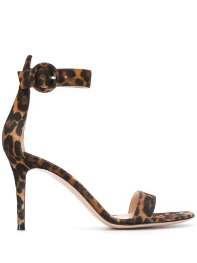 Gianvito Rossi Leopard Portofino Sandals In Brown