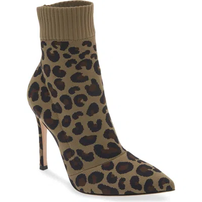 Gianvito Rossi Leopard Print Knit Stretch Bootie