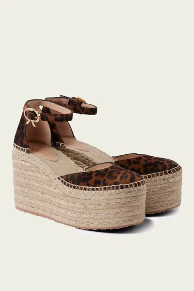 Gianvito Rossi Leopard-print Suede Espadrille Wedges In 褐色