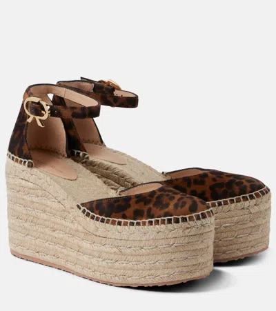GIANVITO ROSSI LEOPARD-PRINT SUEDE ESPADRILLE WEDGES