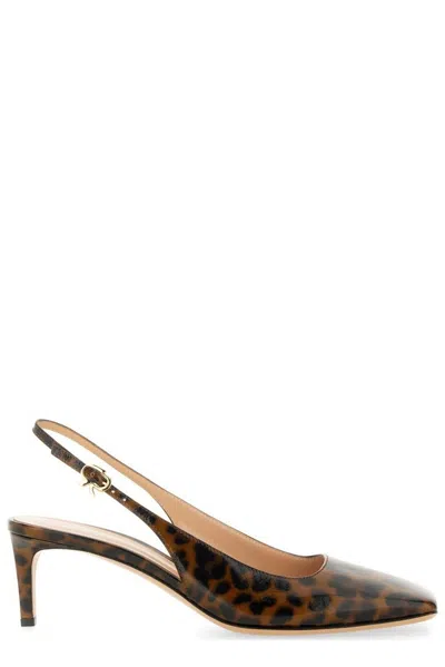 Gianvito Rossi Leopard Printed Slingback Pumps In Brown