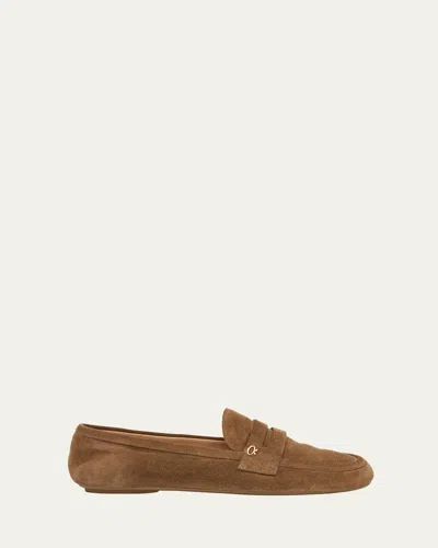 Gianvito Rossi Leopard Velour Penny Loafers In Camel