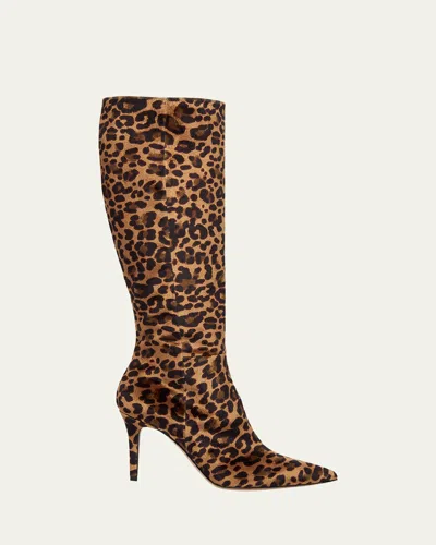 Gianvito Rossi Leopard Velvet Stiletto Knee Boots In Leopard Print