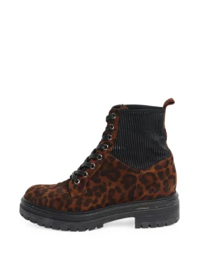 Pre-owned Gianvito Rossi Leopard-print Lace-up Ankle Boots In Brown