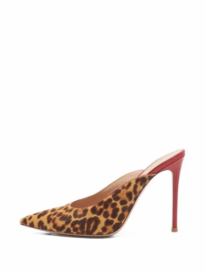 Pre-owned Gianvito Rossi Leopard-print Pointed-toe Mules In Brown
