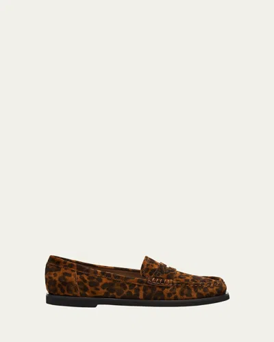 Gianvito Rossi Leopard-printed Suede Penny Loafers In Brown