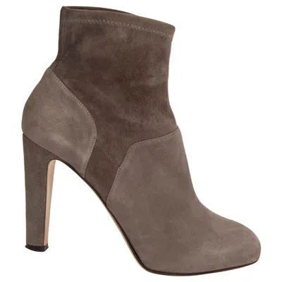 Pre-owned Gianvito Rossi Light Grey Stretch Suede Ankle Boots Shoes 37.5 In Gray