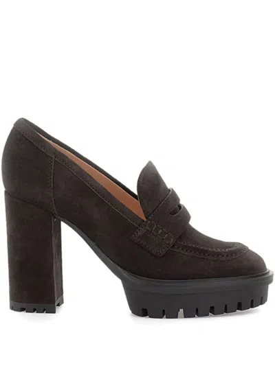 Gianvito Rossi Loafer-style Platform Heeled Pumps In Brown