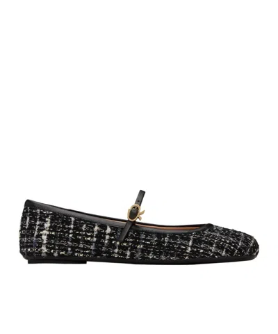 Gianvito Rossi Carla Metallic Tweed Mary Jane Flats In Black