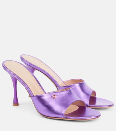 Gianvito Rossi Pantoletten Aus Metallic-leder In Violet