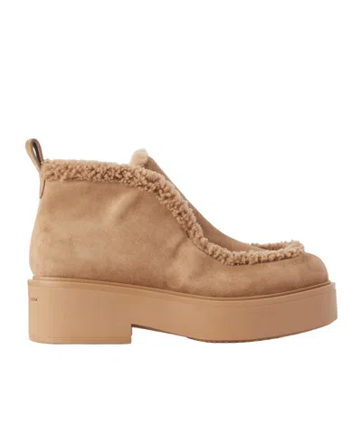 Gianvito Rossi Logo-debossed Shearling-trimmed Suede Ankle Boots In Brown