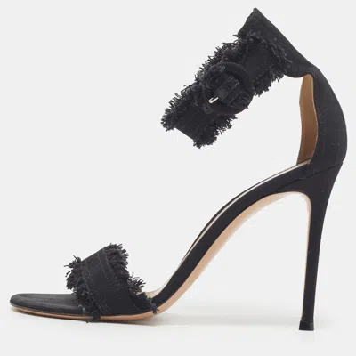 Pre-owned Gianvito Rossi Lola Size 38 Black Denim Frayed Ankle Cuff Sandals