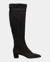 Gianvito Rossi Low-heel Suede Knee Boots In Black
