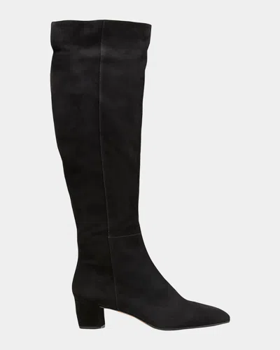 Gianvito Rossi Low-heel Suede Knee Boots In Black