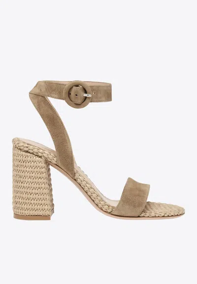 Gianvito Rossi Luana 45 Suede And Raffia Heeled Sandals In Brown