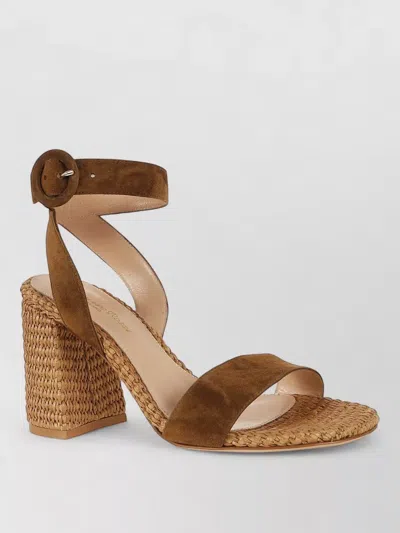Gianvito Rossi Luana Ankle Strap Suede Woven Sandals In Brown