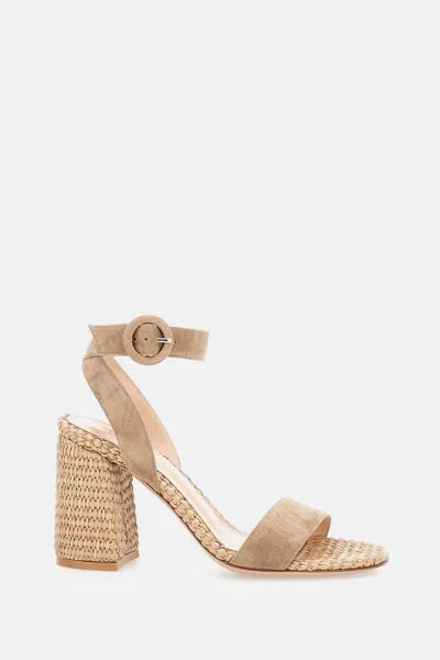 Gianvito Rossi Oleg 85 Suede And Raffia Sandals In Brown