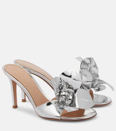Gianvito Rossi Lucilla Floral-appliqué Metallic Leather Mules In Silver