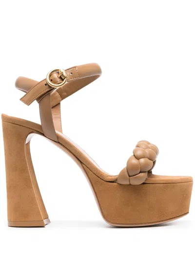 Gianvito Rossi Luxurious Caramel Suede Sandals. In Multi