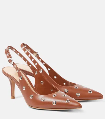 Gianvito Rossi Lydia 70 Leather Slingback Sandals In Braun